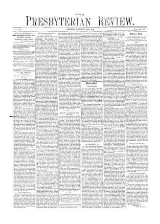 Black and white newspaper titled The Presbyterian Review