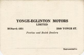 A fold-open advertising card for Yonge-Eglinton Motors Limited, Pontiac and Buick Dealers. The  ...