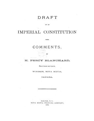 Black title text on white cover page reads: "Draft of an imperial constitution with comments"