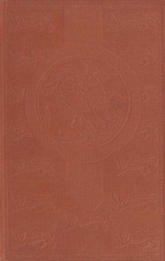 Book cover: Red with stamped designs of lions and a rider on a horse.